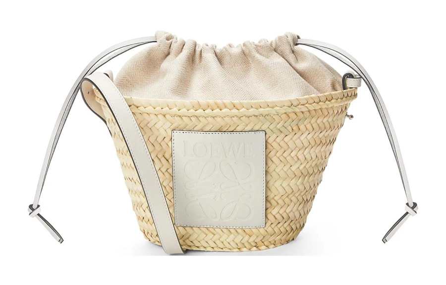 LOEWE Palm Leaf With Cow Leather Bucket Bags Crossbody Bag, Shoulder Bag Women's Natural/White