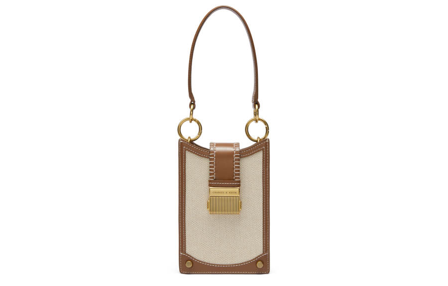 CHARLES&KEITH Silk Scarf Canvas Collection Canvas Cell Phone Pouch, Handbag, Shoulder Bag Small Women's Multicolor