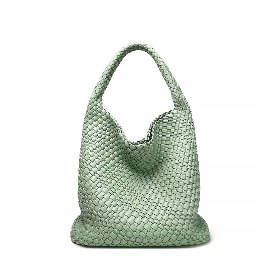 AJ AOIRJ Pu Woven Bag, Tote Bag, Shopping Bag, Shoulder Bag, Handbag Large Women's Mint Green/Ecru/Light Blue