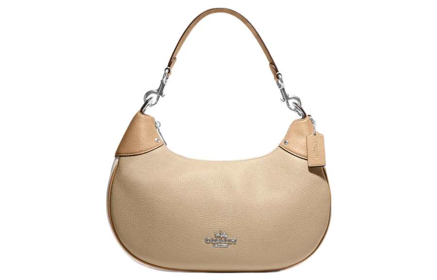 COACH Mara Pebbled Leather Shoulder Bag, Crescent Bag, Handbag, Shoulder Bag Large Women's Khaki