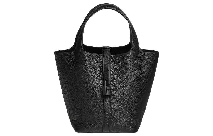 HERMES HERMES Picotin Lock Clemence Cow Leather Basket Bag, Bucket Bag, Handbag 18 Women's 89 Noir Black