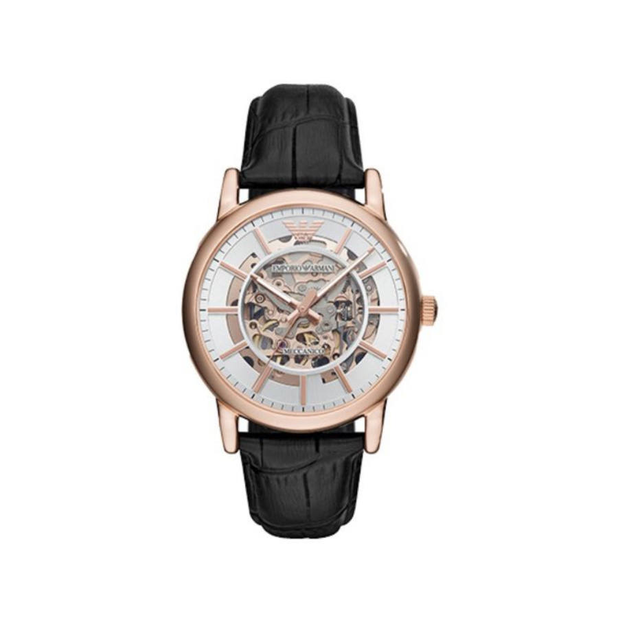 EMPORIO ARMANI Machine Wrist Watches Mechanical Movement Leather Strap Skeleton Dial Men's Watches
