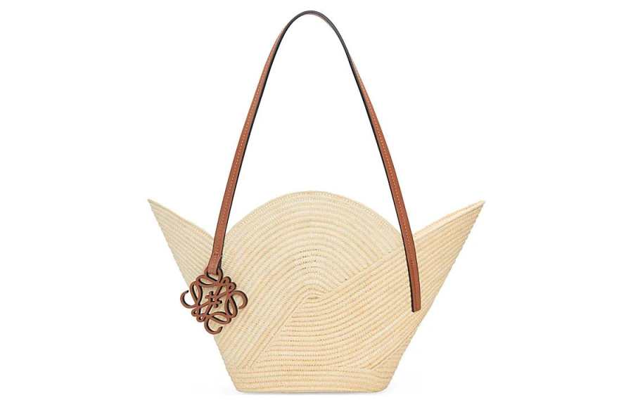 LOEWE Basket Raffia Fiber With Cow Leather Handbag, Shoulder Bag Women's Natural/Tan