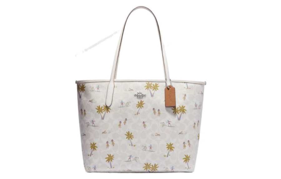 COACH City Leather Tote Bag, Shopping Bag, Tote Handbag, Shoulder Bag Women's White