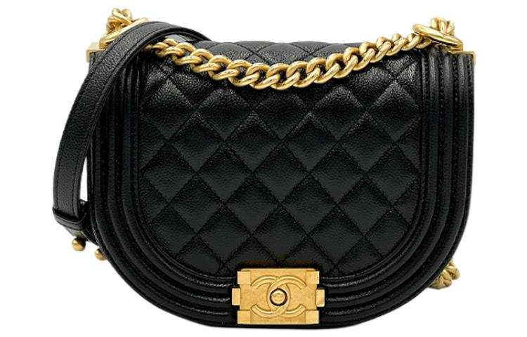 CHANEL Grain Embossed Calfskin With Gold Metal Crossbody Bags Small Women's Black