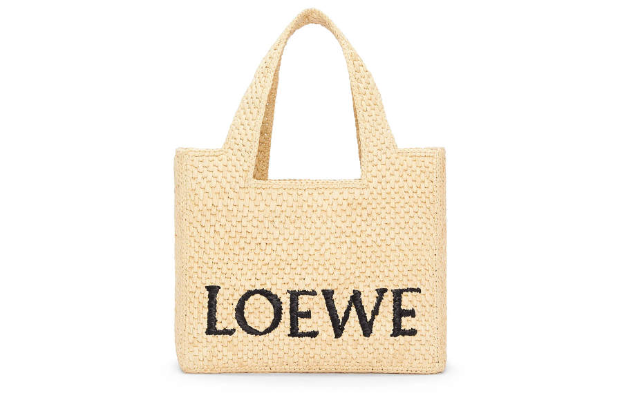 LOEWE Font Tote Raffia Fiber Handbag Small Women's Natural