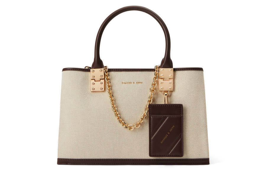 CHARLES&KEITH Pu Leather Kelly Bag Handbag Large Women's Dark Brown Dark Brown/Beige
