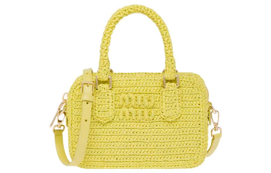 MIU MIU Threading Needle Woven Bowling Bag, Shoulder Bag, Crossbody Bag, Handbag Women's Citrus Orange Yellow