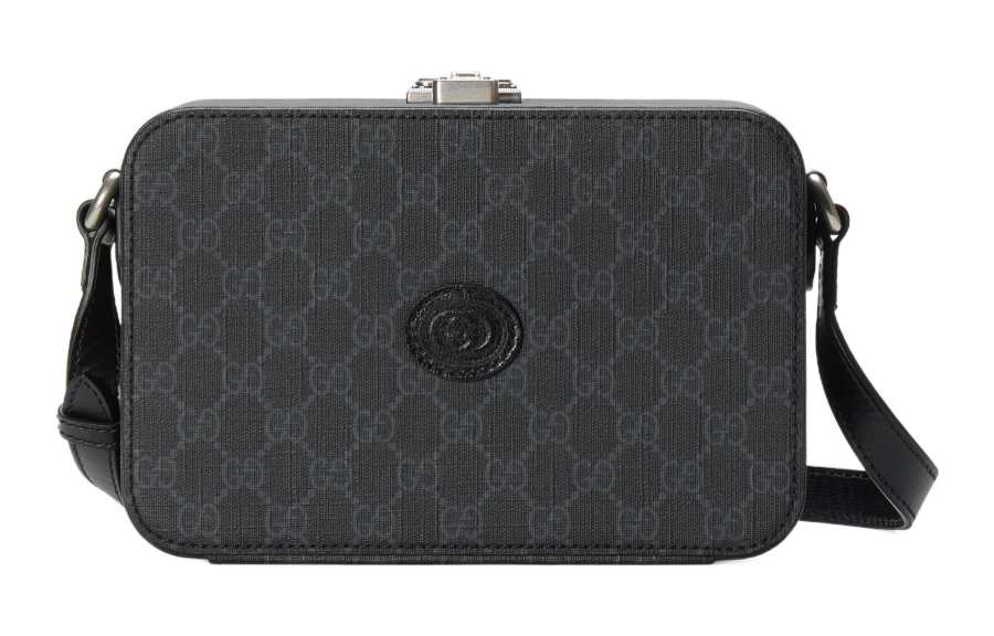 GUCCI Canvas With Leather Messenger Bag, Shoulder Bag, Crossbody Bag Men's Black