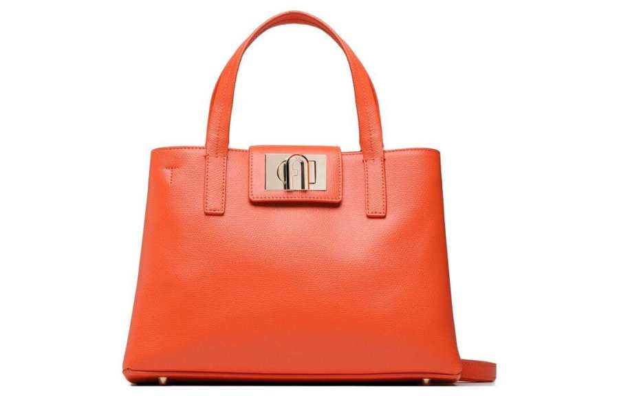 Furla 1927 Collection Leather Tote Bag, Shopping Bag, Shoulder Bag, Crossbody Bag, Handbag Medium Women's Orange