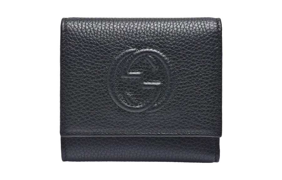 GUCCI Litchi Grain Cow Leather Wallet Women's Black
