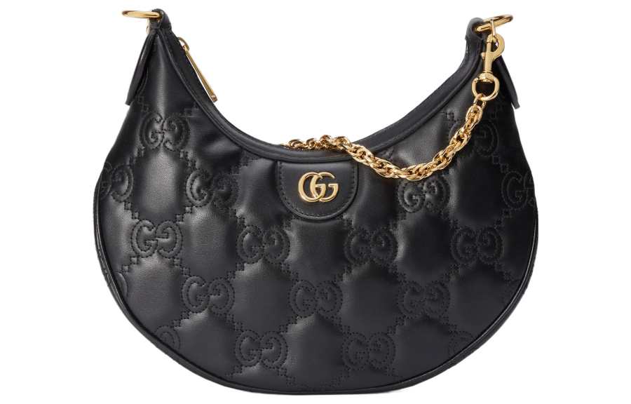GUCCI GG Matelassé Leather Shoulder Bag Crescent Bag Shoulder Bag, Crossbody Bag Women's Black