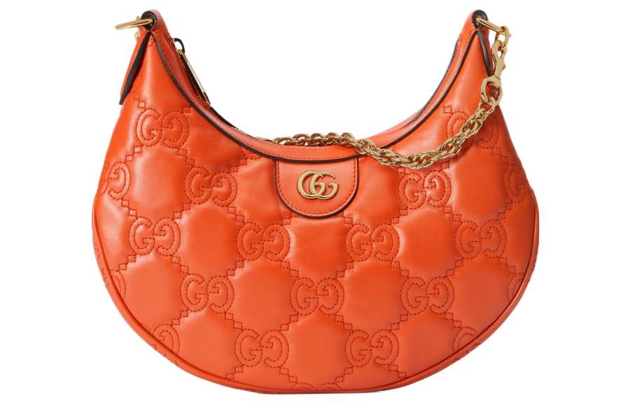 GUCCI GG Matelassé Leather Shoulder Bag Crescent Bag Shoulder Bag, Crossbody Bag Women's Orange