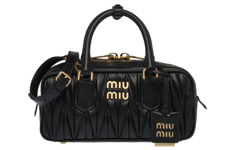 MIU MIU Matelassé Soft Sheepskin Leather Shoulder Bag, Crossbody Bag, Handbag Women's Black