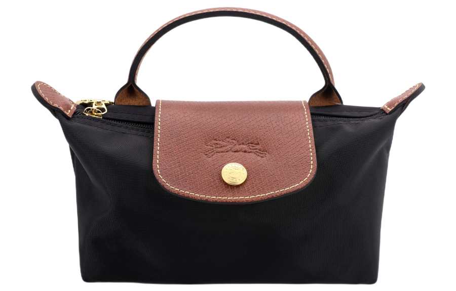 LONGCHAMP Le Pliage Recycled Canvas With Leather Trim Clutch Handbag Mini Women's Black