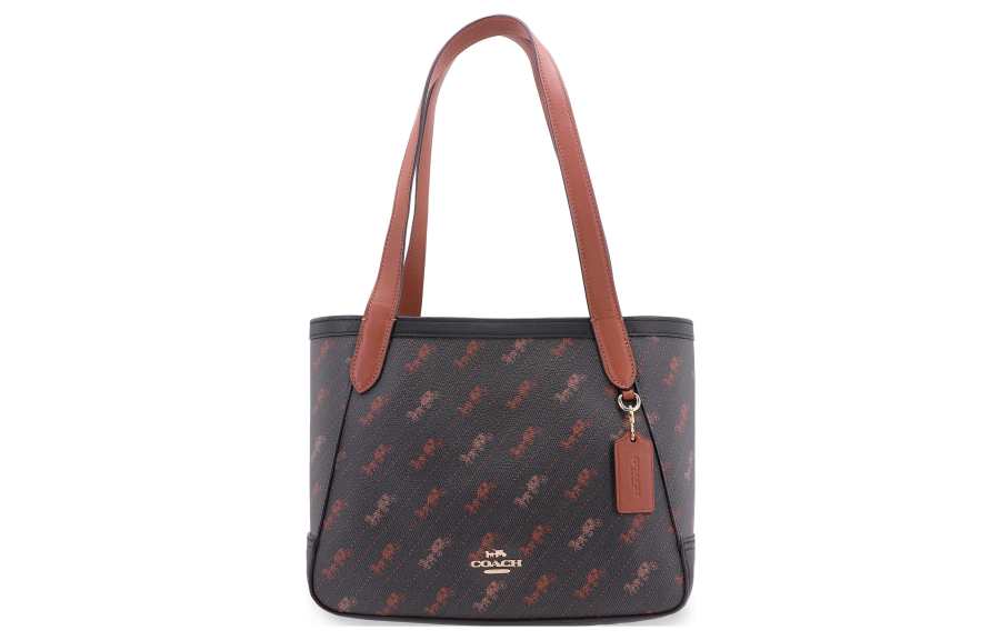 COACH Coated Canvas With Leather Tote Bag, Shopping Bag, Handbag, Shoulder Bag Women's Dark Brown