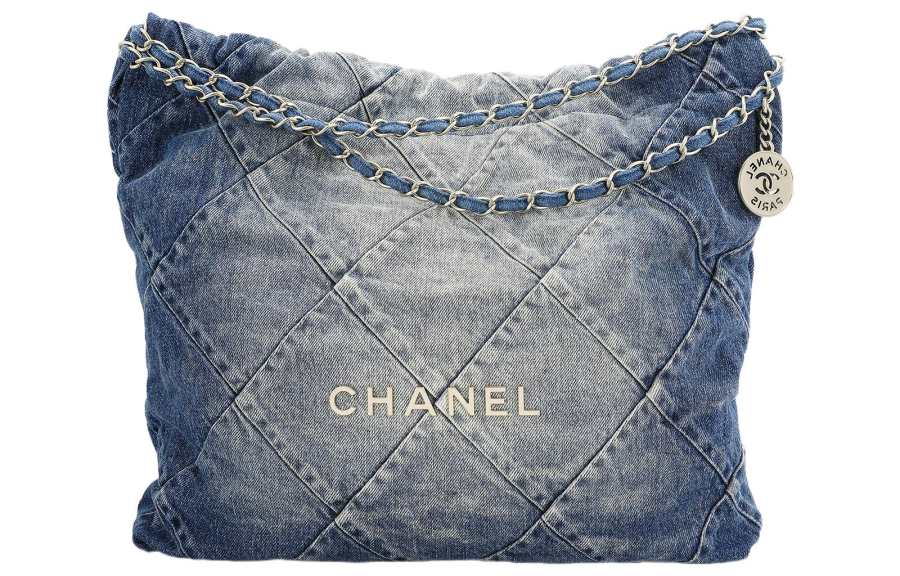 CHANEL 22Bag Distressed Denim Trash Bag, Tote Bag, Shopping Bag, Handbag, Shoulder Bag Medium Unisex Blue
