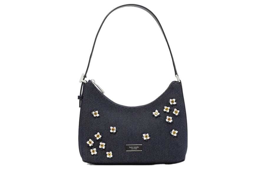Kate Spade Sam Denim With Leather Saddle Bag Handbag, Shoulder Bag Women's Dark Azure Blue