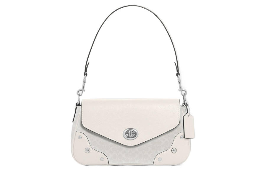 COACH Millie Canvas With Leather Shoulder Bag, Handbag, Shoulder Bag Women's Ivory Gray/Glacier White