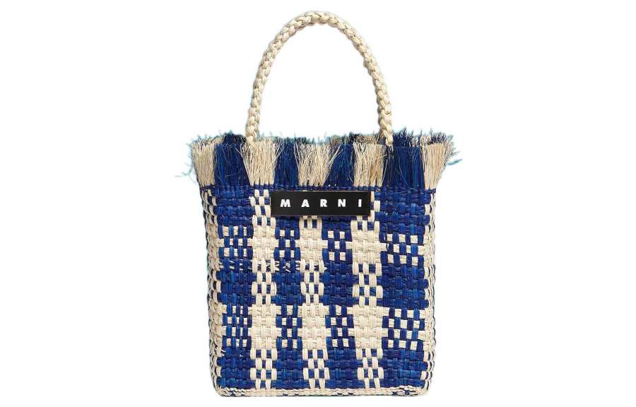 MARNI MARNI Palm Fiber With Cow Leather Basket Bag Handbag Small Women's Natural/Blue
