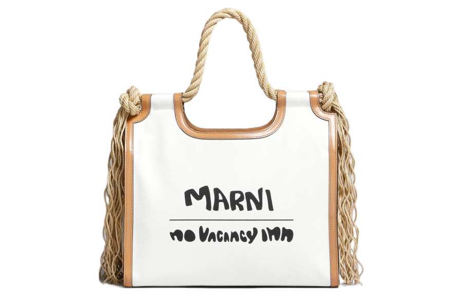 MARNI X No Vacancy Inn Collaboration Cotton With Cow Leather Handbag Women's White/Beige