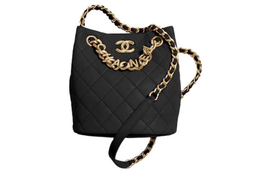 CHANEL Lambskin Bucket Bag, Shoulder Bag, Crossbody Bag Small Women's Black