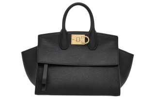 FERRAGAMO Studio Cow Leather Handbag Medium Women's Black