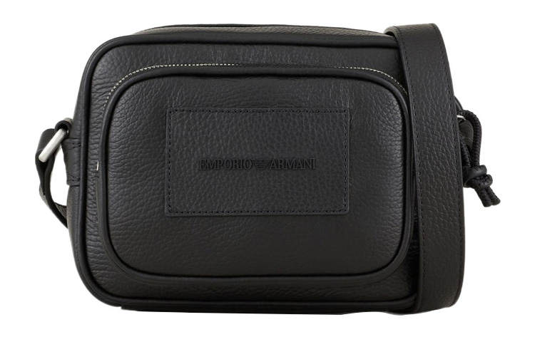 EMPORIO ARMANI Crushed Leather Camera Bag, Shoulder Bag, Crossbody Bag Men's Black