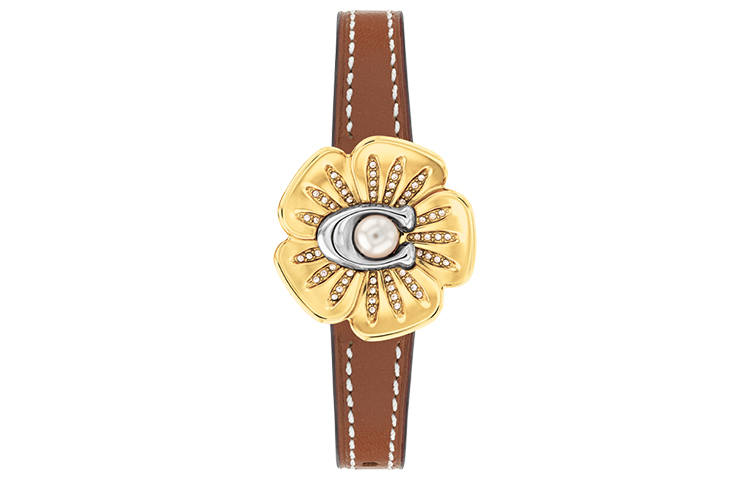 COACH Tearose Wrist Watches Quartz Movement Genuine Leather Strap Yellow Watch Dial Women's Watch