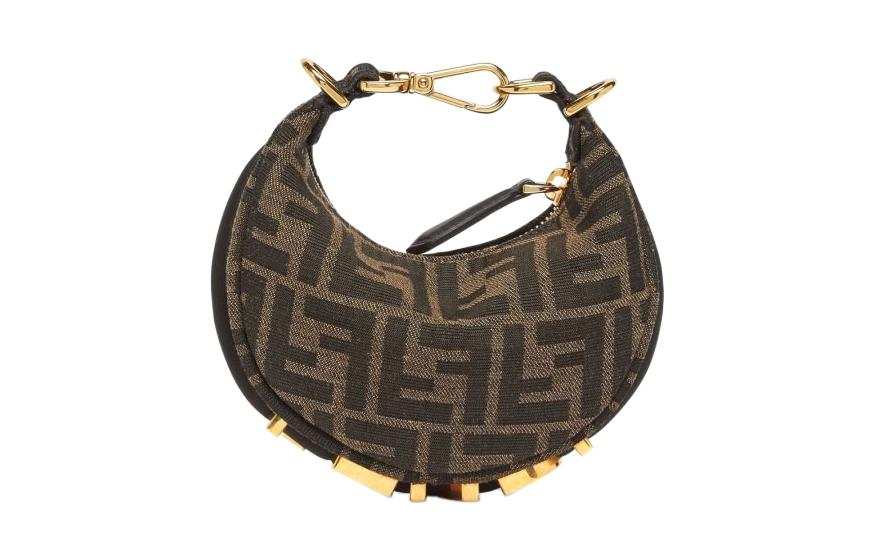 FENDI Fendigraphy Fabric Crescent Bag Wrist Bag Handbag Extra Mini Women's Brown