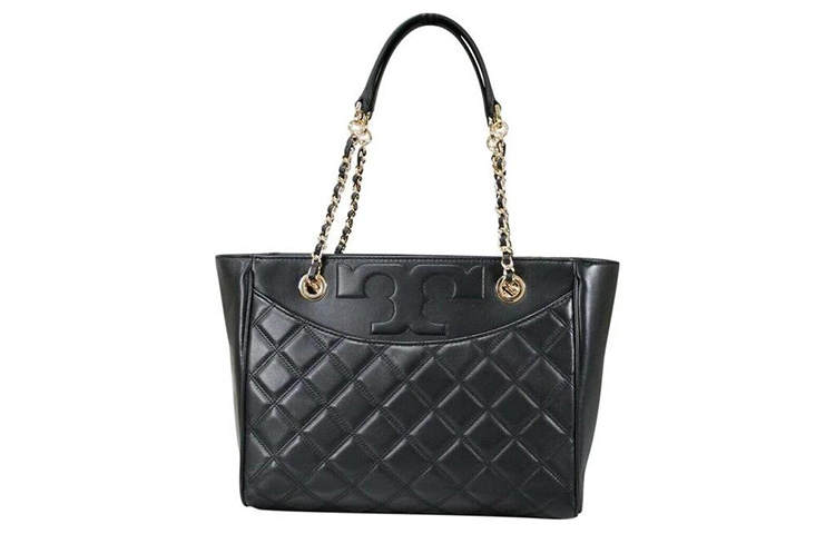 TORY BURCH Quilted Leather Tote Bag, Shopping Bag, Handbag, Shoulder Bag Women's Black