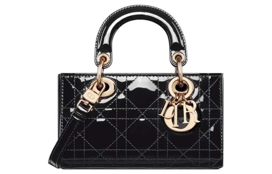 DIOR Lady D JOY Patent Leather, Cow Leather Handbag, Shoulder Bag, Crossbody Bag, Handbag Extra Mini Women's Black