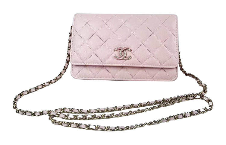 CHANEL WOC Grain Embossed Litchi Calfskin Flap Bag, Shoulder Bag, Crossbody Bag Women's Pink
