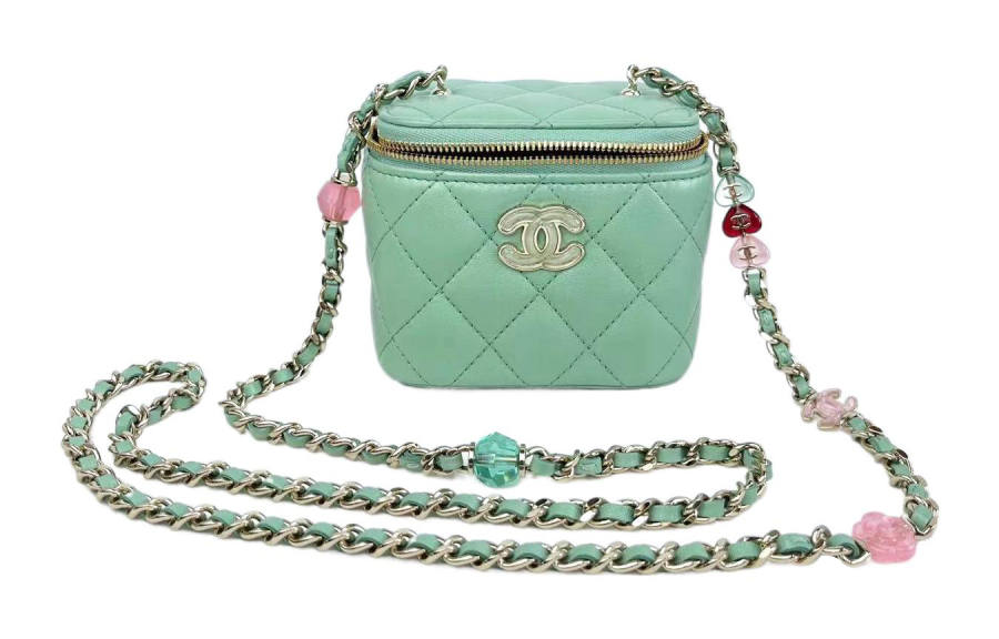 CHANEL 23P SS Sheepskin Box Bag, Shoulder Bag, Crossbody Bag Small Women's Green