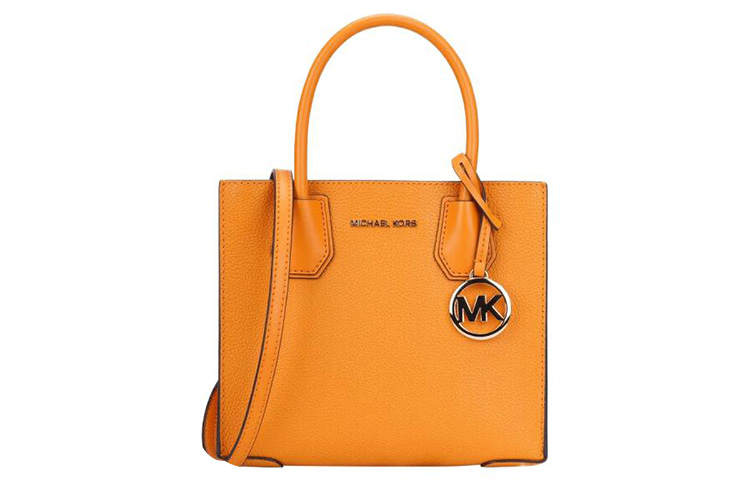 MICHAEL KORS Mercer Leather Trunk Bag, Shoulder Bag, Crossbody Bag, Handbag Medium Women's Orange