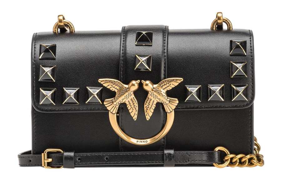 PINKO Cow Leather Bird Bag, Swallow Bag, Crossbody Bag, Shoulder Bag Women's Black