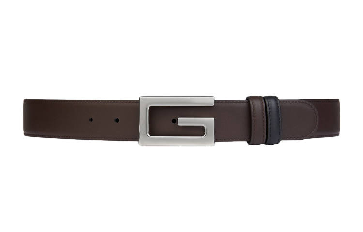 GUCCI GUCCI Square G Leather Belts Men's Black/Brown Width 3.5cm