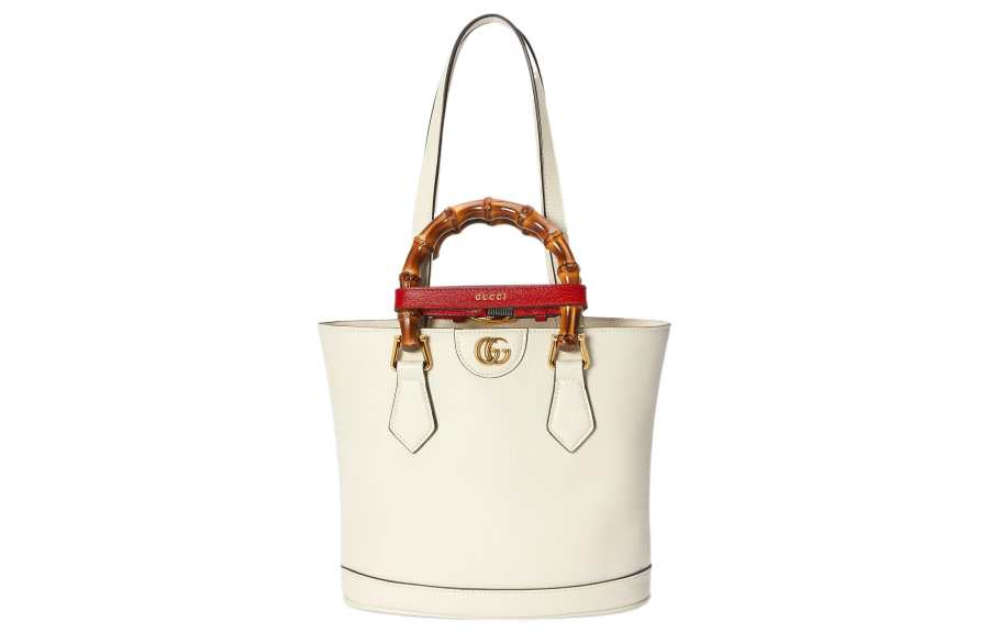GUCCI Bamboo Leather Tote Bag, Shopping Bag, Handbag Small Women's White