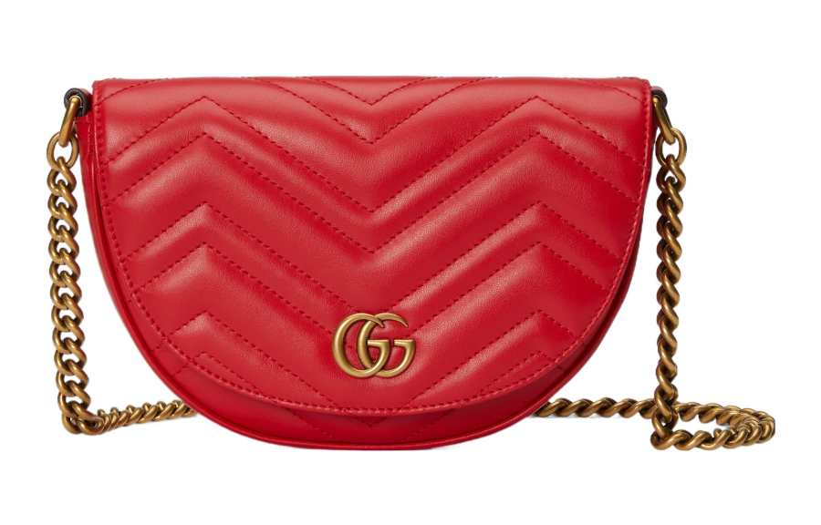 GUCCI GG Marmont Leather Shoulder Bag, Crossbody Bag Mini Women's Red