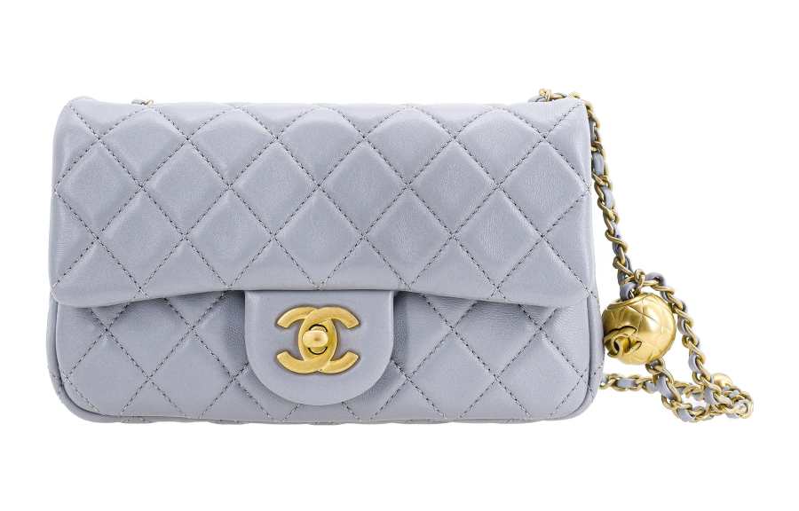 CHANEL Classic Flap CF21B Fall Lambskin And Gold Metal Shoulder Bag, Crossbody Bag Mini Women's Gray