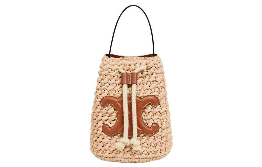 CELINE Raffia Cow Leather Handbag Women's Natural/Brown