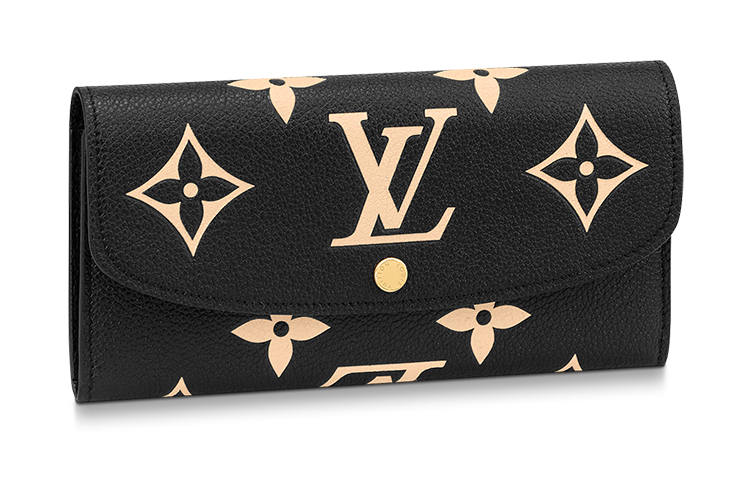 LOUIS VUITTON Emilie Embossed Grain Cow Leather Wallet Women's Black