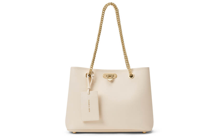 CHARLES&KEITH Pu Tote Bag, Shopping Bag, Shoulder Bag Large Women's Beige/Dark Brown Dark Brown
