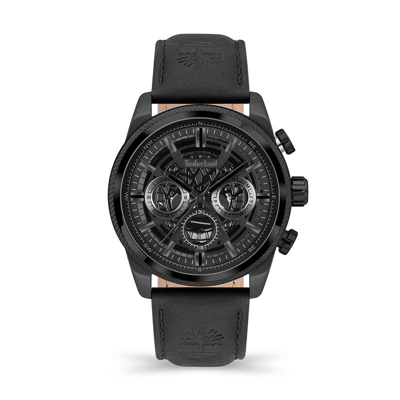 Timberland Hadlock Wrist Watches Quartz Movement Leather Strap 46mm Black Dial Men's Watches