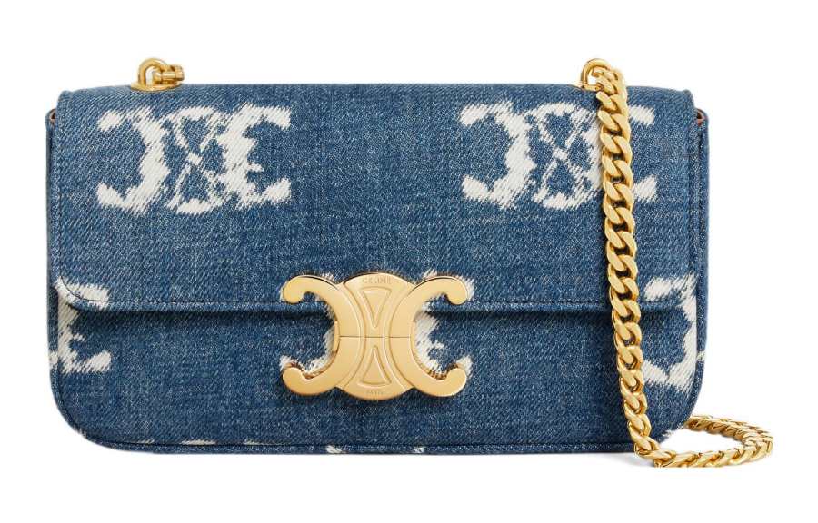 CELINE Denim With Lambskin Crossbody Bag, Shoulder Bag Women's Marine Blue