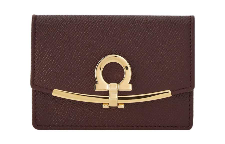 FERRAGAMO Cow Leather Business Card Holder Women's Coffee
