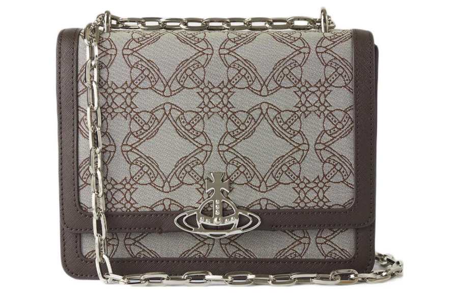 Vivienne Westwood Orbmania Jacquard Flap Bag, Crossbody Bag, Shoulder Bag Women's Brown