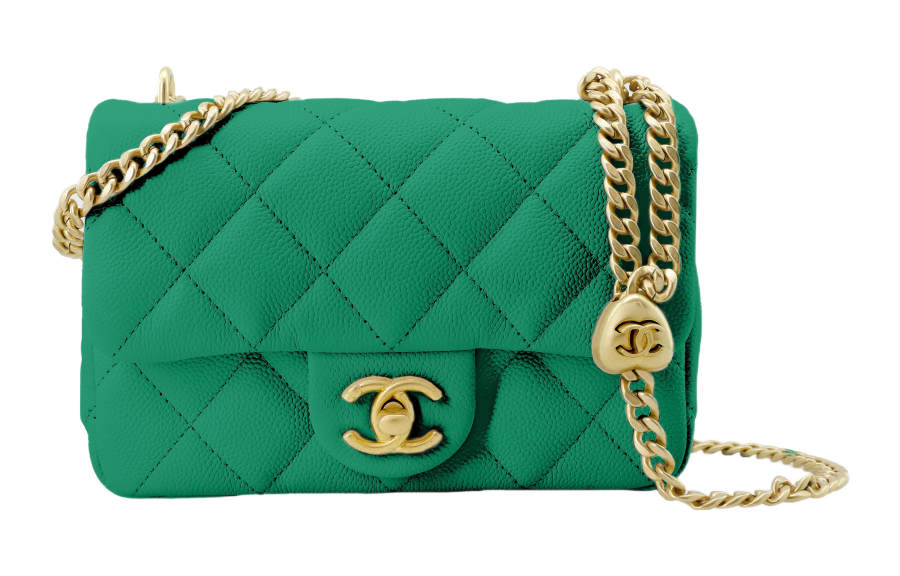 CHANEL 23P SS Grain Embossed Litchi Grain Cow Leather Shoulder Bag, Crossbody Bag Small Women's Green