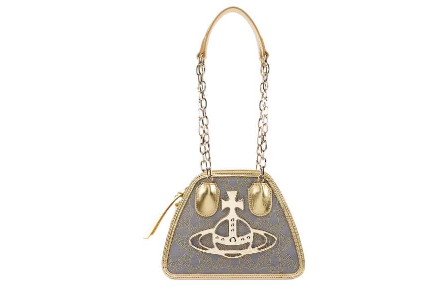 Vivienne Westwood Orborama Jacquard Fabric, Polyester Handbag, Shoulder Bag Women's Gold/Gray