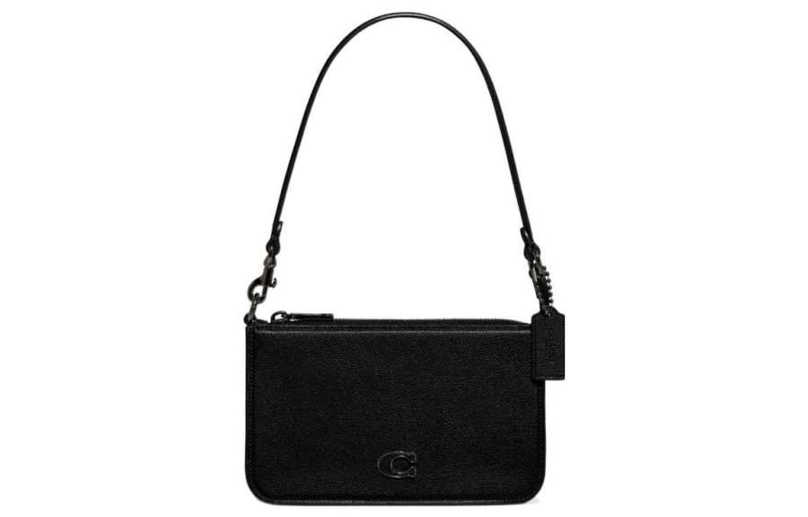 COACH Pouch Coated Canvas Clutch Handbag, Shoulder Bag Small Women's Black